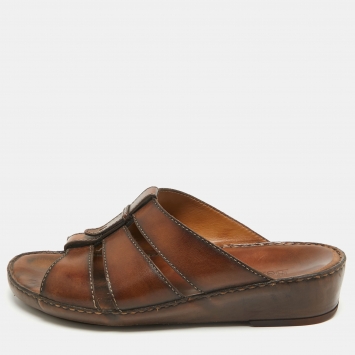 Pre Owned Berluti Brown Leather Slide Sandals 43.5