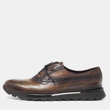 مملوكة مسبقًا Berluti Brown Brogue Leather Lace Up Oxfords Size 43.5