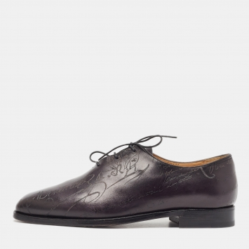 مملوكة مسبقًا Berluti Black Galet Scritto Leather Alessandro Oxfords Size 40