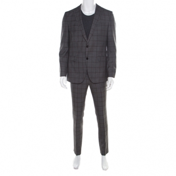Pre Owned Boss by Hugo Boss Grey Plaid Checked Wool Novan/Ben Slim Fit Suit L