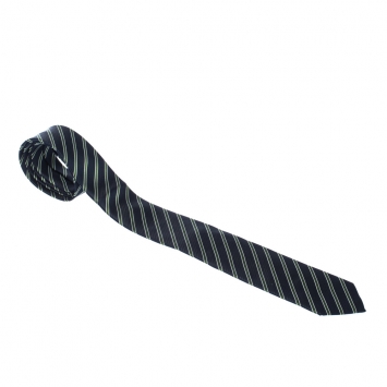 Pre Owned Boss By Hugo Boss Blue and Green Diagonal Striped Silk Tie 