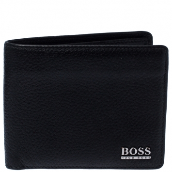 Pre Owned Boss By Hugo Boss Black Leather Bifold Wallet