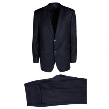 Pre Owned Boss By Hugo Boss Navy Blue Wool Pin Striped Passolini1/Movie1 Suit XL