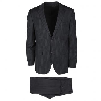 Pre Owned Boss By Hugo Boss Grey Wool Striped The Grand/Central1 Suit M