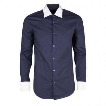 Pre Owned Boss By Hugo Boss Navy Blue Dotted Long Sleeve Slim Fit Jonnes Shirt S