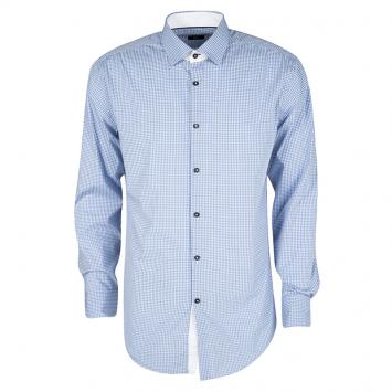 Pre Owned Boss By Hugo Boss Blue and White Checked Stretch Cotton Slim Fit Juri Shirt L