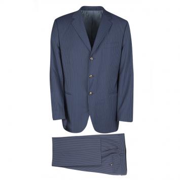 Pre Owned Boss By Hugo Boss Blue Striped Wool The Who/Sharp Suit XXL
