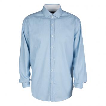 Pre Owned Boss By Hugo Boss Blue Patterned Cotton Jacquard Long Sleeve Slim Fit Shirt XXL