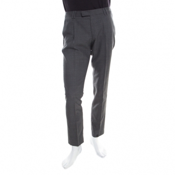 Pre Owned Boss By Hugo Boss Navy Blue Checked Wool Shark4 Trousers S