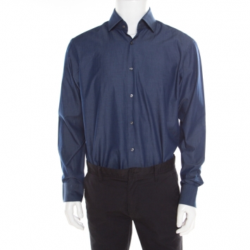 Pre Owned Boss By Hugo Boss Indigo Chambray Long Sleeve Regular Fit Shirt XL