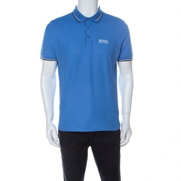 Pre Owned Boss by Hugo Boss Blue Cotton Blend GR-Peppo Pro Polo Shirt M