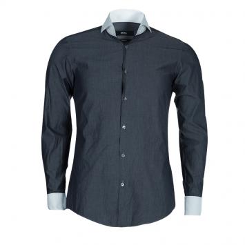 Pre Owned Boss By Hugo Boss Grey Contrast Collar and Cuff Slim Fit Cotton Shirt S