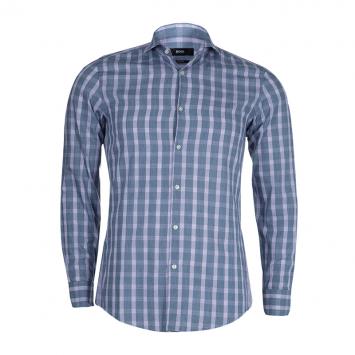 Pre Owned Boss By Hugo Boss Grey Checked Slim Fit Cotton Shirt S