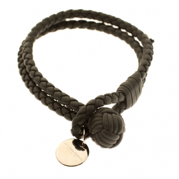 Pre Owned Bottega Veneta Grey Intrecciato Leather Double Strand Knot Bracelet