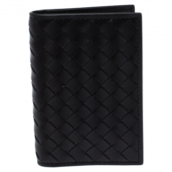 Pre Owned Bottega Veneta Black Intrecciato Leather Card Holder 