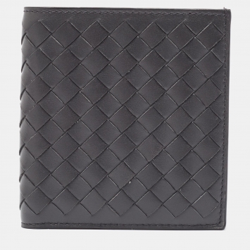 Pre Owned Bottega Veneta Dark Grey Intrecciato Leather Bifold Wallet