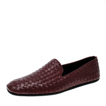 Pre Owned Bottega Veneta Maroon Intrecciato Leather Smoking Slippers Size 45