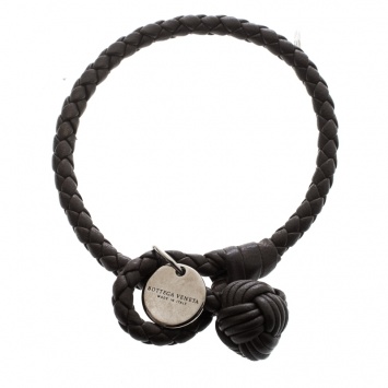 Pre Owned Bottega Veneta Espresso Intrecciato Nappa Leather Bracelet M