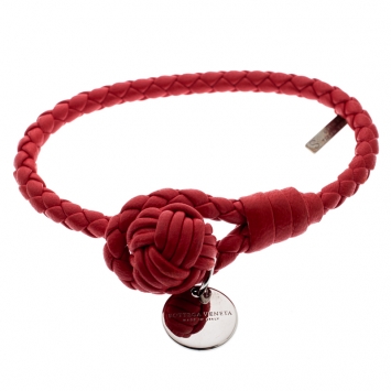 Pre Owned Bottega Veneta Intrecciato Red Nappa Leather Single Strand Bracelet S