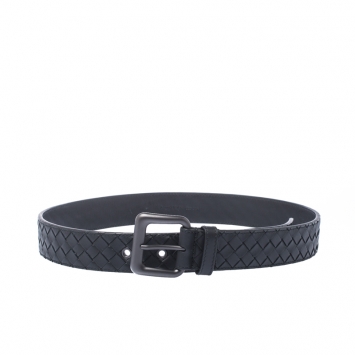 Pre Owned Bottega Veneta Black Intrecciato Leather Belt 85CM
