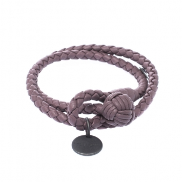 Pre Owned Bottega Veneta Intrecciato Nappa Purple Woven Leather Wrap Toggle Bracelet M