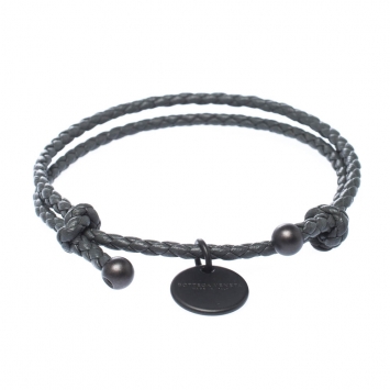 Pre Owned Bottega Veneta Intrecciato Nappa Grey Woven Leather Double Strand Bracelet