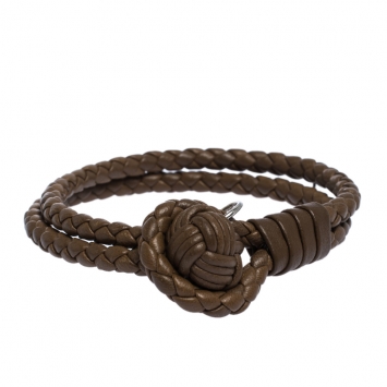 Pre Owned Bottega Veneta Brown Intrecciato Nappa Leather Double Strand Bracelet M