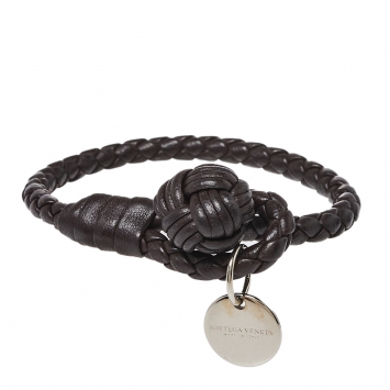 Pre Owned Bottega Veneta Brown Intrecciato Leather Single Knot Bracelet
