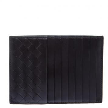 Pre Owned Bottega Veneta Black Intrecciato Leather Card Holder 8CC