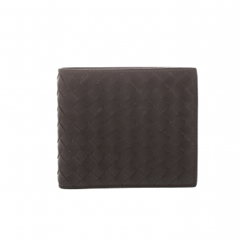 Pre Owned Bottega Veneta Dark Brown Intrecciato Leather Bifold Wallet
