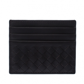 Pre Owned Bottega Veneta Brown Intrecciato Leather Slim Card Holder