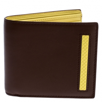 Pre Owned Bottega Veneta Brown/Yellow Leather Bifold Wallet