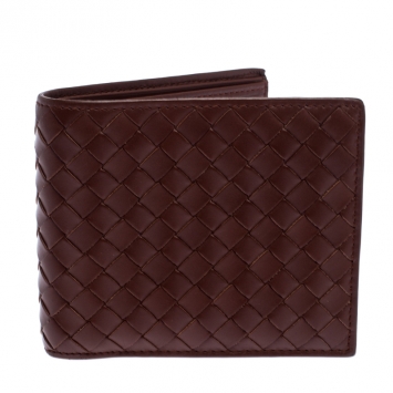 Pre Owned Bottega Veneta Brown Intrecciato Leather Bifold Wallet