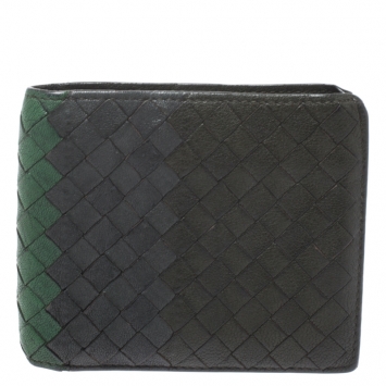 مملوكة مسبقًا Bottega Veneta Green/Grey Intrecciato Leather Bifold Wallet