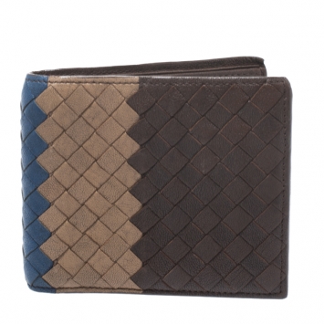  مملوكة مسبقًا Bottega Veneta Tricolor Intrecciato Leather Bifold Wallet