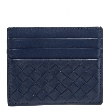 مملوكة مسبقًا Bottega Veneta Blue Intrecciato Leather Card Holder