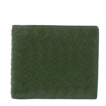 Pre Owned Bottega Veneta Green Intrecciato Leather Bifold Wallet