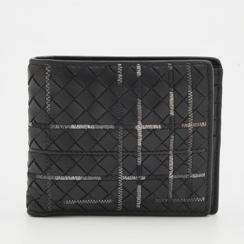 Pre Owned Bottega Veneta Black Intrecciato Leather Bifold Wallet