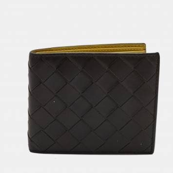 Pre Owned Bottega Veneta Dark Green Intrecciato Leather Bifold Wallet