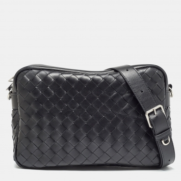 Pre Owned Bottega Veneta Black Intrecciato Leather Arco Camera Crossbody Bag