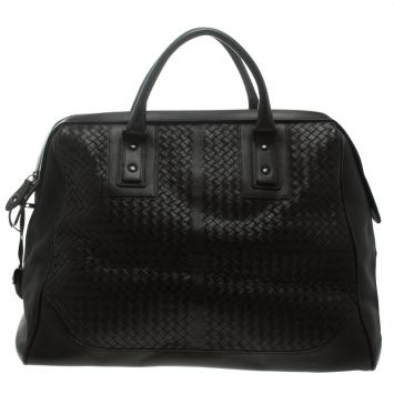 مملوكة مسبقًا Bottega Veneta Dark Brown Intrecciato Leather Weekender Bag