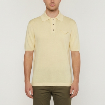 Pre Owned Bottega Veneta Yellow Linen Blend Knit Polo T-Shirt L