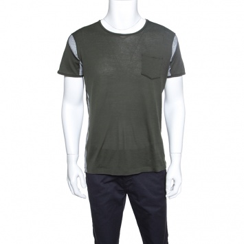 Pre Owned Bottega Veneta Green Jersey Contrast Perforated Knit Trim T-Shirt M