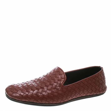 Pre Owned Bottega Veneta Brown Intrecciato Leather Smoking Slippers Size 40