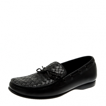 Pre Owned Bottega Veneta Black Intrecciato Leather Driver Loafers Size 40