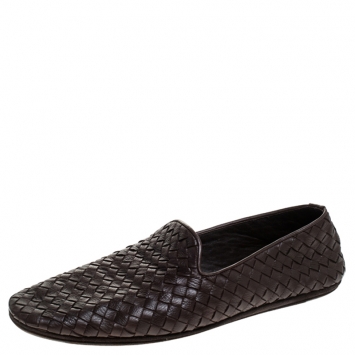 Pre Owned Bottega Veneta Brown Intrecciato Leather Smoking Slippers Size 42