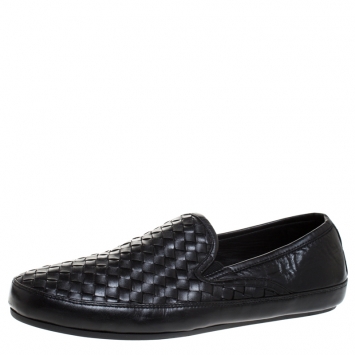 Pre Owned Bottega Veneta Black Intrecciato Leather Smoking Slippers Size 44