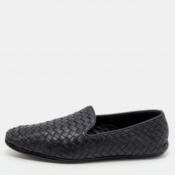 Pre Owned Bottega Veneta Black Intrecciato Leather Slip on Loafers Size 40