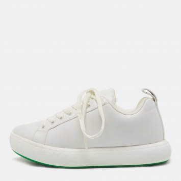 Pre Owned Bottega Veneta White Leather Lace Up Sneakers Size 41