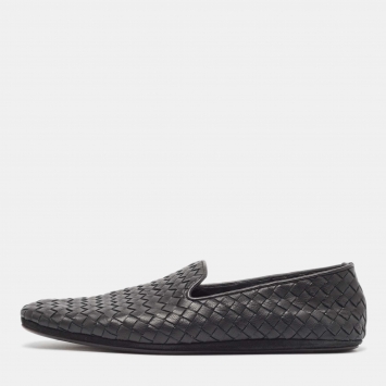 Pre Owned Bottega Veneta Black Intrecciato Leather Smoking Slippers Size 41
